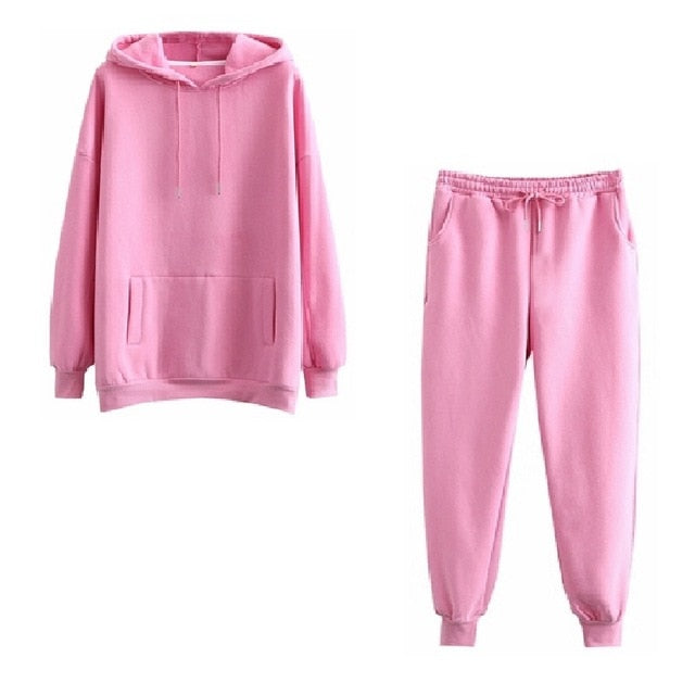 Tangada 2020 Autumn Winter Women tracksuit thick fleece 100% cotton suit 2 pieces sets hoodies sweatshirt and pants suits 6L17